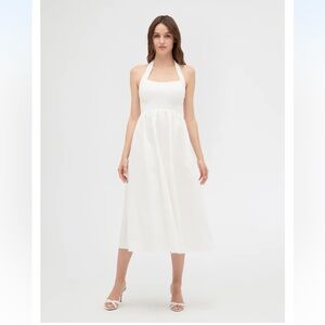 Hill House Fleur Poplin Halter Tie Midi Dress – White | Size Small | Like New